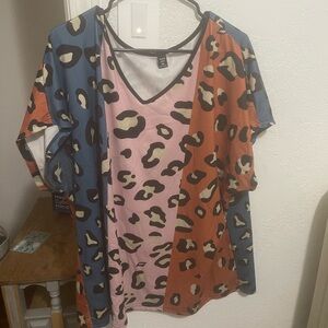 SHEIN Multicolor Leopard Print Short Sleeve Top